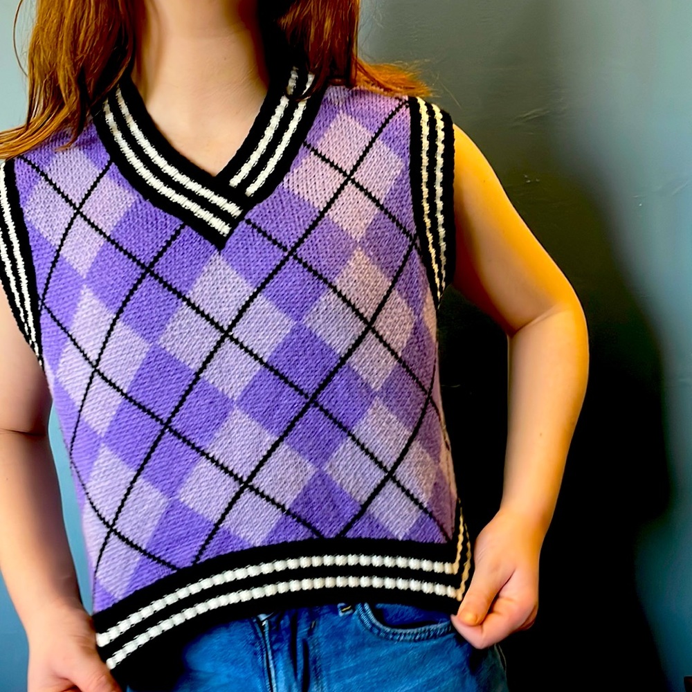 Purple and black sweater vest